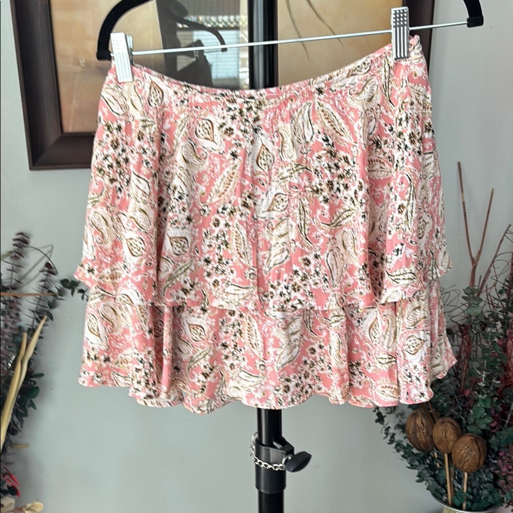Zara Vibrant White and Orange Midi Skirt‎ Size S